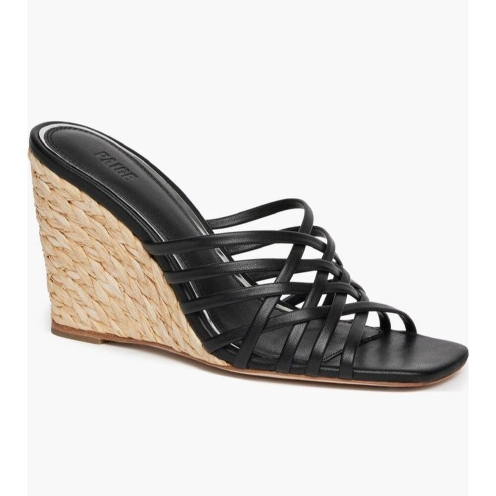 Paige Skyler Espedrille Wedge Sandals Strappy Leather Slip On‎ Size 10 Black New